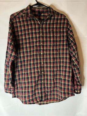 Lands' End Men's Black, Red & Yellow Plaid Button-Down Shirt